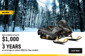 Read more about the article Get a $1,000 rebate or 3 years of coverage or financing starting at 1.99% for 36 months on select 2025 Ski-Doo and Lynx models – Snowmobile