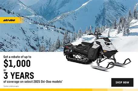 Read more about the article Get a $1,000 rebate or 3 years of coverage or financing starting at 1.99% for 36 months on select 2025 Ski-Doo and Lynx models – Snowmobile