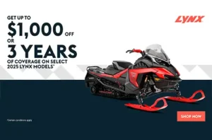 Read more about the article Get a $1,000 rebate or 3 years of coverage or financing starting at 1.99% for 36 months on select 2025 Ski-Doo and Lynx models – Snowmobile
