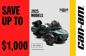Read more about the article Get up to a $1,000 rebate or financing starting at 1.99% for 36 months on select 2025 Can-Am 3-Wheels – Side x Side