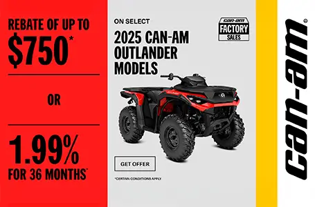 Read more about the article Rebate of up to $750 or 1.99% for 36 months on select 2025 Can-Am Outlander models – Side x Side