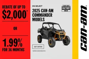Read more about the article Rebate of up to $2,000 or 1.99% for 36 months on select 2025 Can-Am Commander models – Side x Side